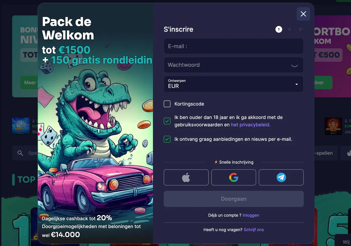 Account registreren en inloggen bij Binobet Casino